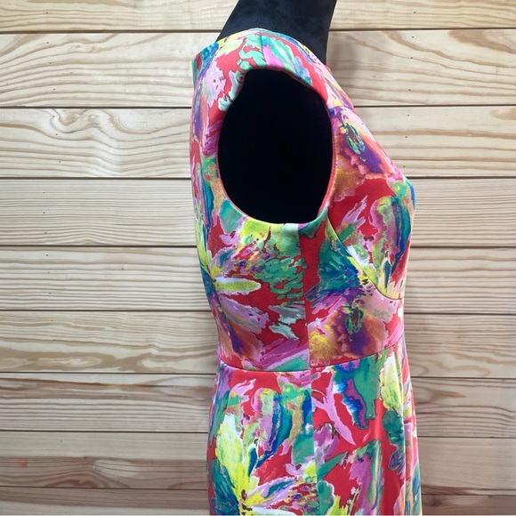 EUC Tahari Arthur S. Levine Floral Midi Dress Multi Color Womens Sleeveless 8 - Picture 4 of 9